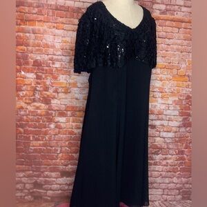 Vintage Amanda Taylor Black Sequined Knee Length Short Sleeved Cocktail …